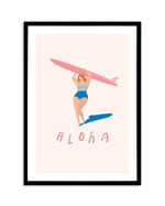 Aloha Surfer Girl Art Print-PRINT-Olive et Oriel-Olive et Oriel-A5 | 5.8" x 8.3" | 14.8 x 21cm-Black-With White Border-Buy-Australian-Art-Prints-Online-with-Olive-et-Oriel-Your-Artwork-Specialists-Austrailia-Decorate-With-Coastal-Photo-Wall-Art-Prints-From-Our-Beach-House-Artwork-Collection-Fine-Poster-and-Framed-Artwork