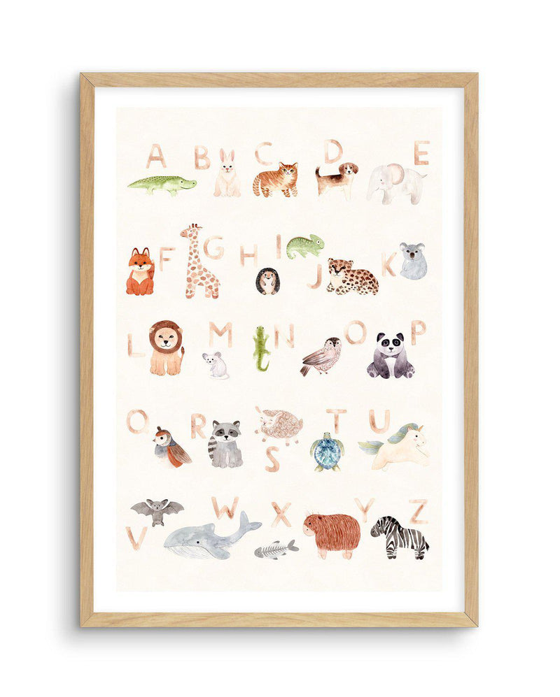 Animal Alphabet Art Print-PRINT-Olive et Oriel-Olive et Oriel-A5 | 5.8" x 8.3" | 14.8 x 21cm-Oak-With White Border-Buy-Australian-Art-Prints-Online-with-Olive-et-Oriel-Your-Artwork-Specialists-Austrailia-Decorate-With-Coastal-Photo-Wall-Art-Prints-From-Our-Beach-House-Artwork-Collection-Fine-Poster-and-Framed-Artwork