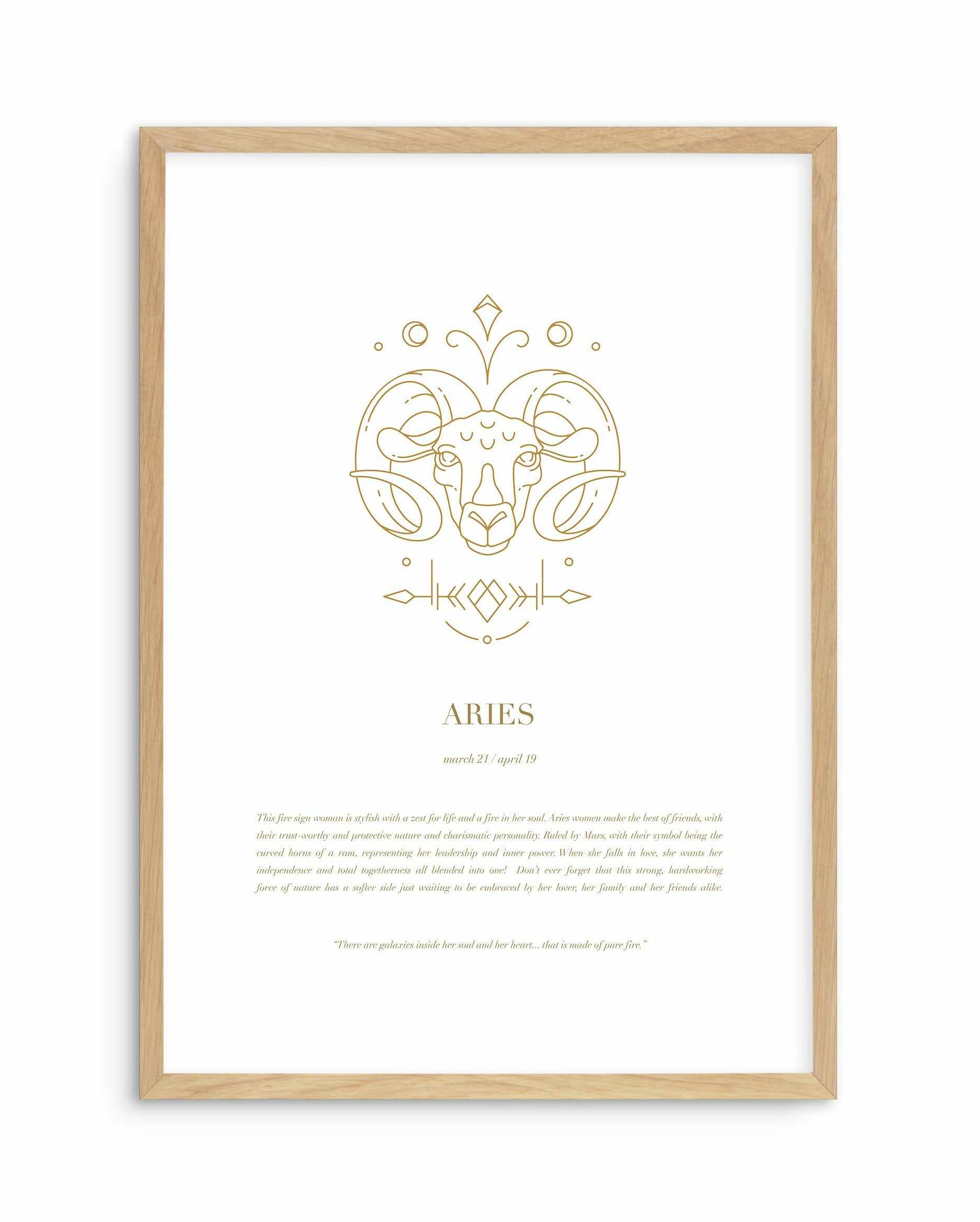 Aries | Celestial Zodiac Art Print-PRINT-Olive et Oriel-Olive et Oriel-A4 | 8.3" x 11.7" | 21 x 29.7cm-Oak-With White Border-Buy-Australian-Art-Prints-Online-with-Olive-et-Oriel-Your-Artwork-Specialists-Austrailia-Decorate-With-Coastal-Photo-Wall-Art-Prints-From-Our-Beach-House-Artwork-Collection-Fine-Poster-and-Framed-Artwork