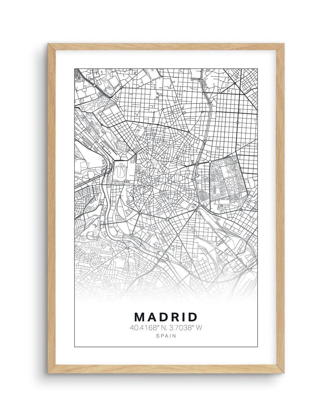 Line Art Map Of Madrid Art Print-PRINT-Olive et Oriel-Olive et Oriel-A5 | 5.8" x 8.3" | 14.8 x 21cm-Oak-With White Border-Buy-Australian-Art-Prints-Online-with-Olive-et-Oriel-Your-Artwork-Specialists-Austrailia-Decorate-With-Coastal-Photo-Wall-Art-Prints-From-Our-Beach-House-Artwork-Collection-Fine-Poster-and-Framed-Artwork