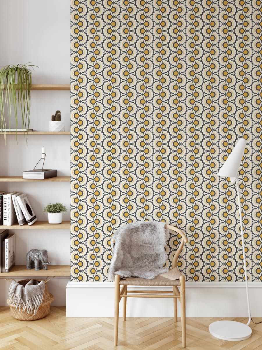 Bardot Retro Floral Wallpaper - Olive et Oriel