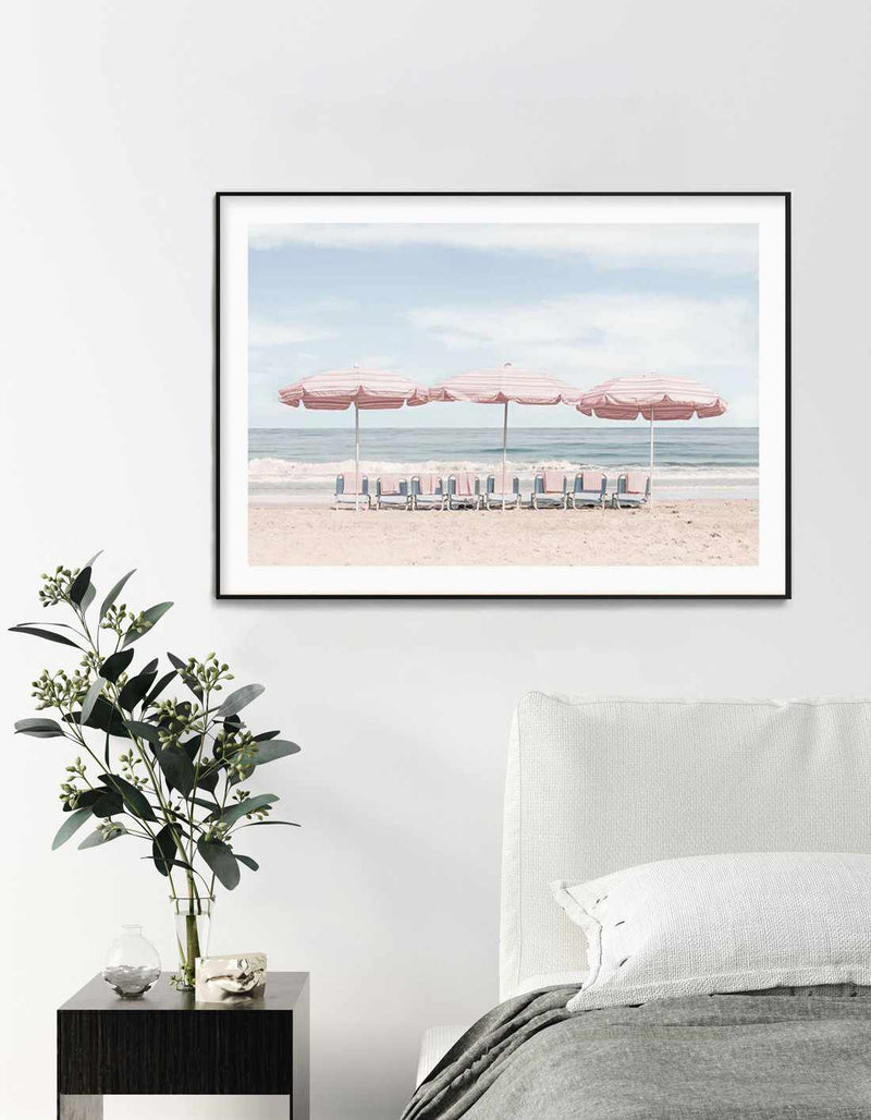 Beach Days | Pink Umbrellas Art Print-PRINT-Olive et Oriel-Olive et Oriel-Buy-Australian-Art-Prints-Online-with-Olive-et-Oriel-Your-Artwork-Specialists-Austrailia-Decorate-With-Coastal-Photo-Wall-Art-Prints-From-Our-Beach-House-Artwork-Collection-Fine-Poster-and-Framed-Artwork