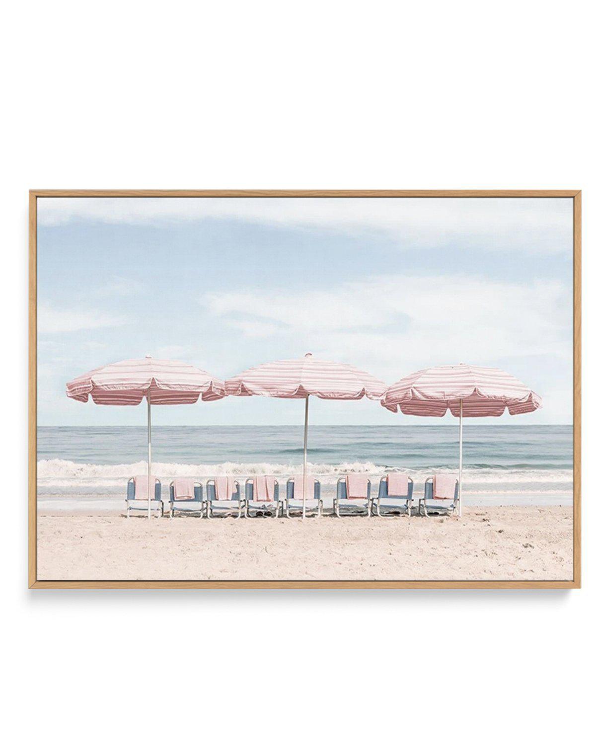 Beach Days | Pink Umbrellas | Framed Canvas-CANVAS-You can shop wall art online with Olive et Oriel for everything from abstract art to fun kids wall art. Our beautiful modern art prints and canvas art are available from large canvas prints to wall art paintings and our proudly Australian artwork collection offers only the highest quality framed large wall art and canvas art Australia - You can buy fashion photography prints or Hampton print posters and paintings on canvas from Olive et Oriel an