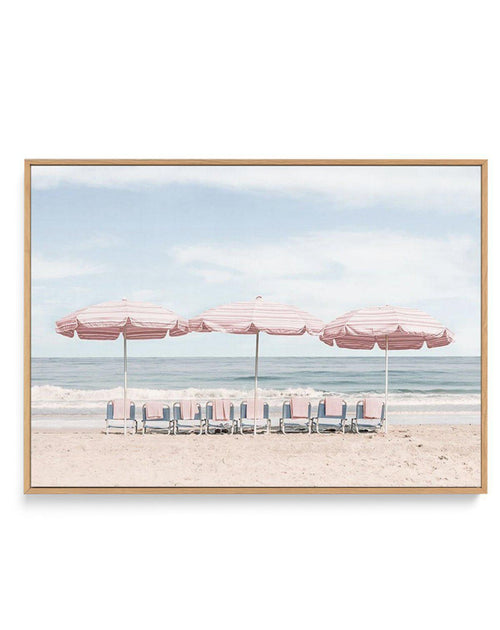 Beach Days | Pink Umbrellas | Framed Canvas-CANVAS-You can shop wall art online with Olive et Oriel for everything from abstract art to fun kids wall art. Our beautiful modern art prints and canvas art are available from large canvas prints to wall art paintings and our proudly Australian artwork collection offers only the highest quality framed large wall art and canvas art Australia - You can buy fashion photography prints or Hampton print posters and paintings on canvas from Olive et Oriel an