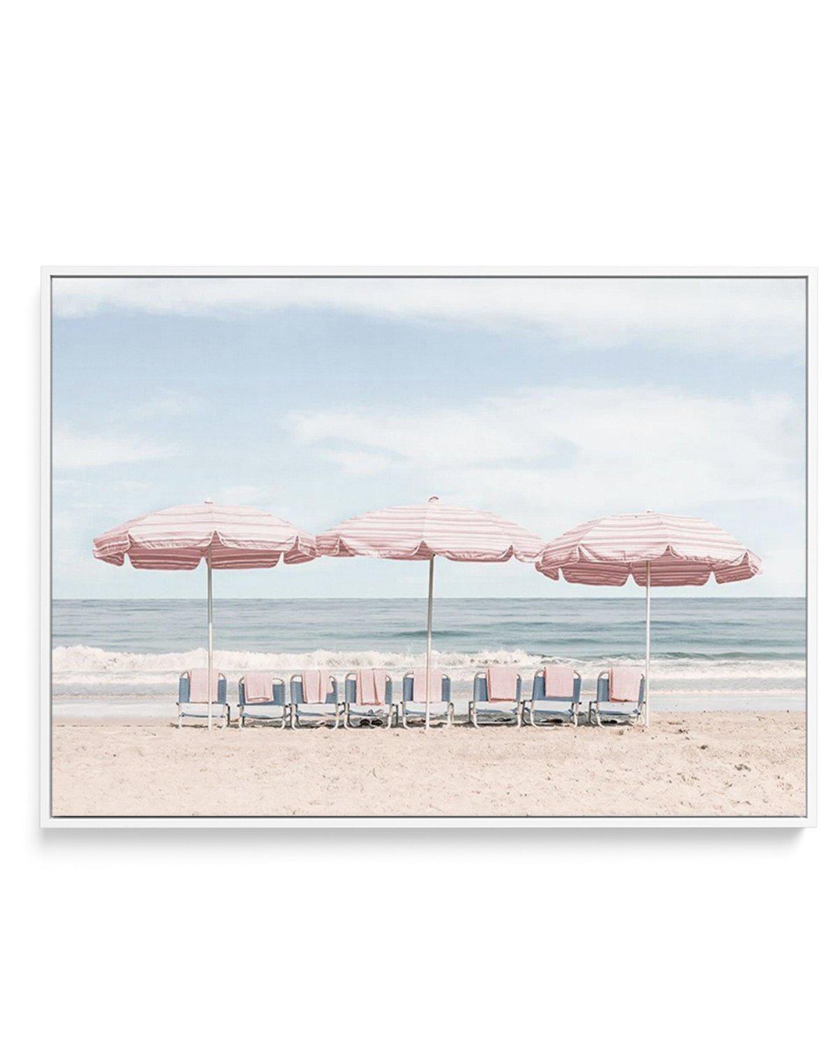 Beach Days | Pink Umbrellas | Framed Canvas-CANVAS-You can shop wall art online with Olive et Oriel for everything from abstract art to fun kids wall art. Our beautiful modern art prints and canvas art are available from large canvas prints to wall art paintings and our proudly Australian artwork collection offers only the highest quality framed large wall art and canvas art Australia - You can buy fashion photography prints or Hampton print posters and paintings on canvas from Olive et Oriel an