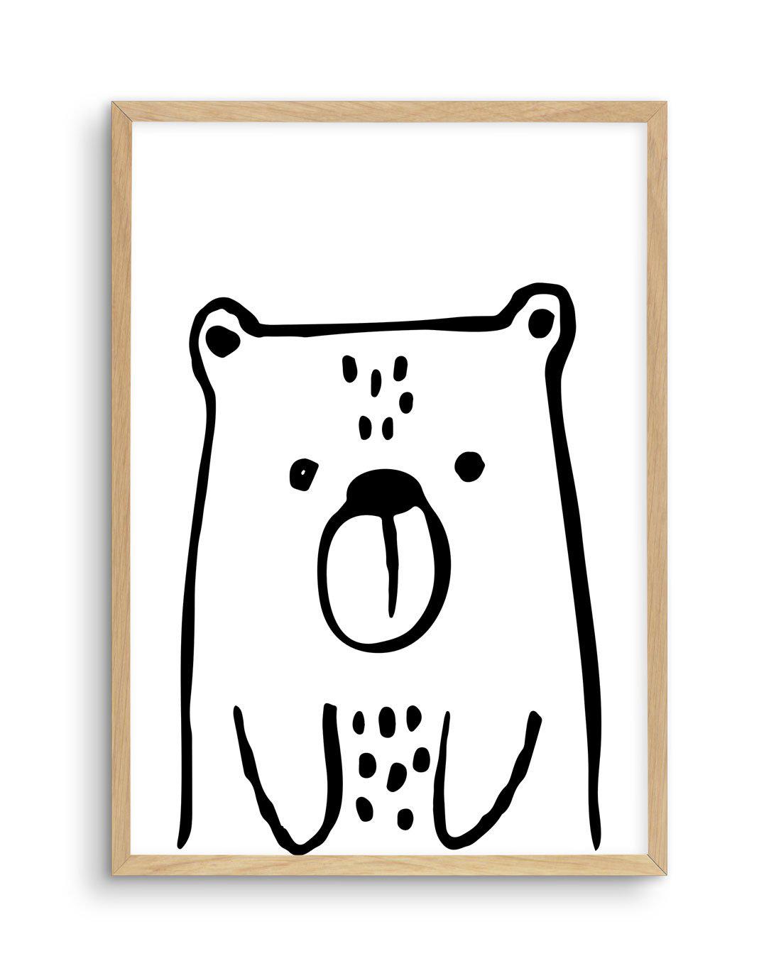 Bear B&W Art Print-PRINT-Olive et Oriel-Olive et Oriel-A5 | 5.8" x 8.3" | 14.8 x 21cm-Oak-With White Border-Buy-Australian-Art-Prints-Online-with-Olive-et-Oriel-Your-Artwork-Specialists-Austrailia-Decorate-With-Coastal-Photo-Wall-Art-Prints-From-Our-Beach-House-Artwork-Collection-Fine-Poster-and-Framed-Artwork