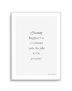 Beauty Begins | Coco Chanel Art Print-PRINT-Olive et Oriel-Olive et Oriel-A5 | 5.8" x 8.3" | 14.8 x 21cm-Unframed Art Print-With White Border-Buy-Australian-Art-Prints-Online-with-Olive-et-Oriel-Your-Artwork-Specialists-Austrailia-Decorate-With-Coastal-Photo-Wall-Art-Prints-From-Our-Beach-House-Artwork-Collection-Fine-Poster-and-Framed-Artwork