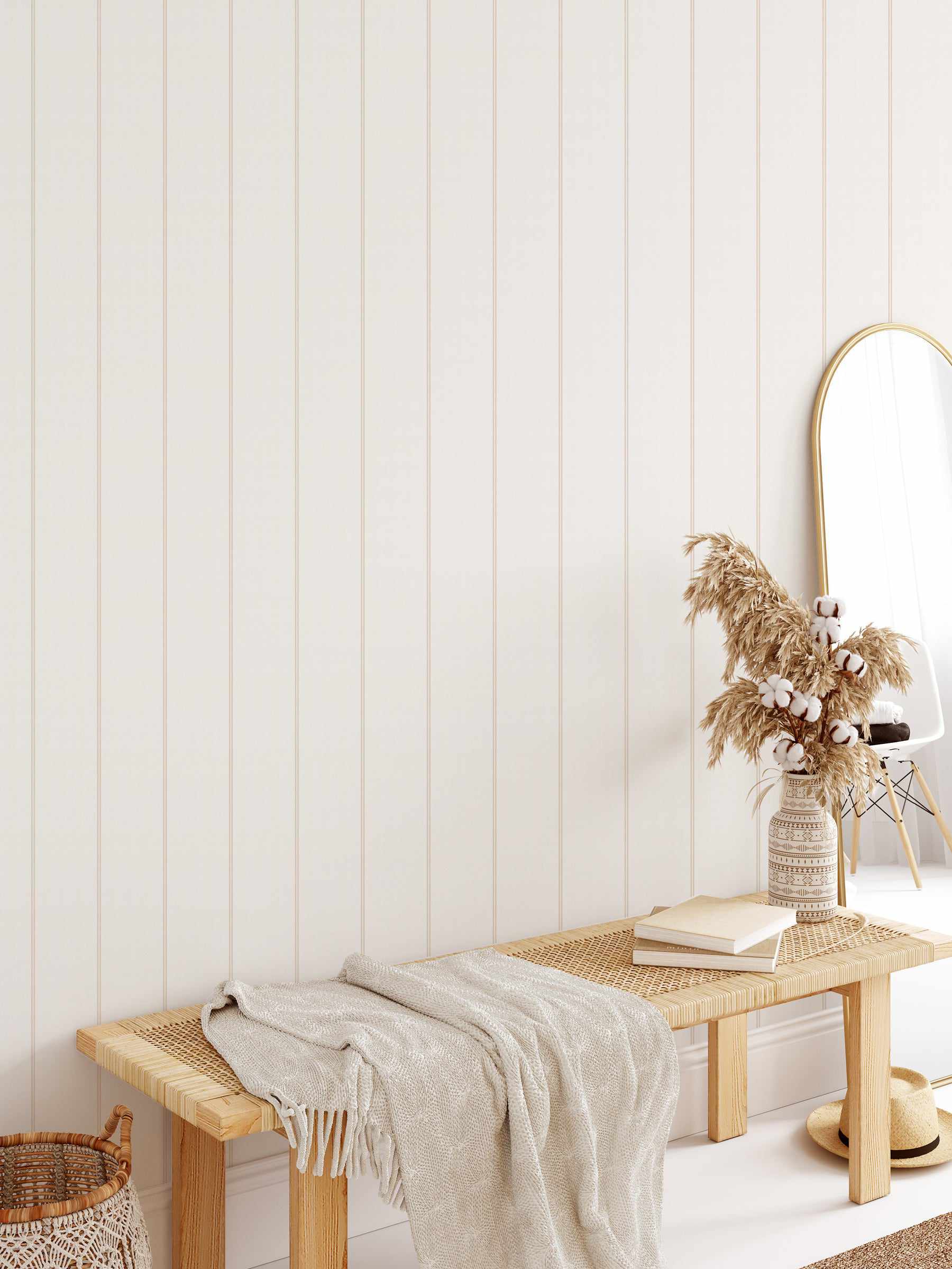 Double Stripe Wallpaper In Beige