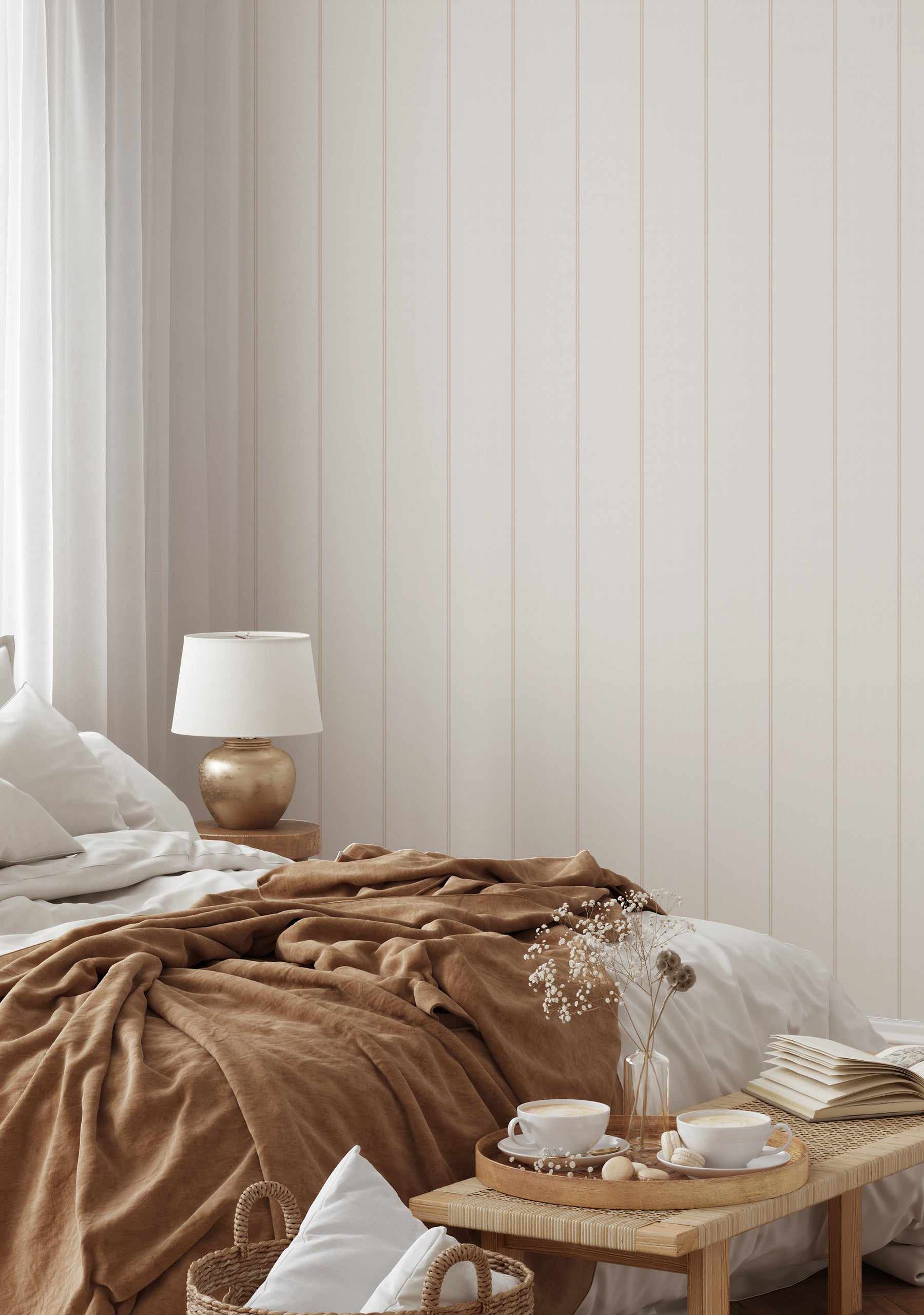 Double Stripe Wallpaper In Beige