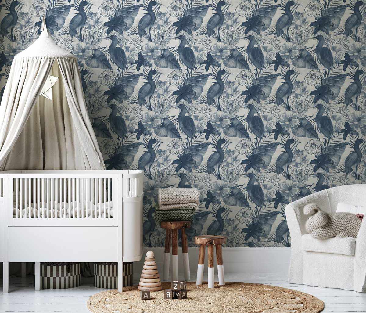 Botanica in Navy Wallpaper - Olive et Oriel