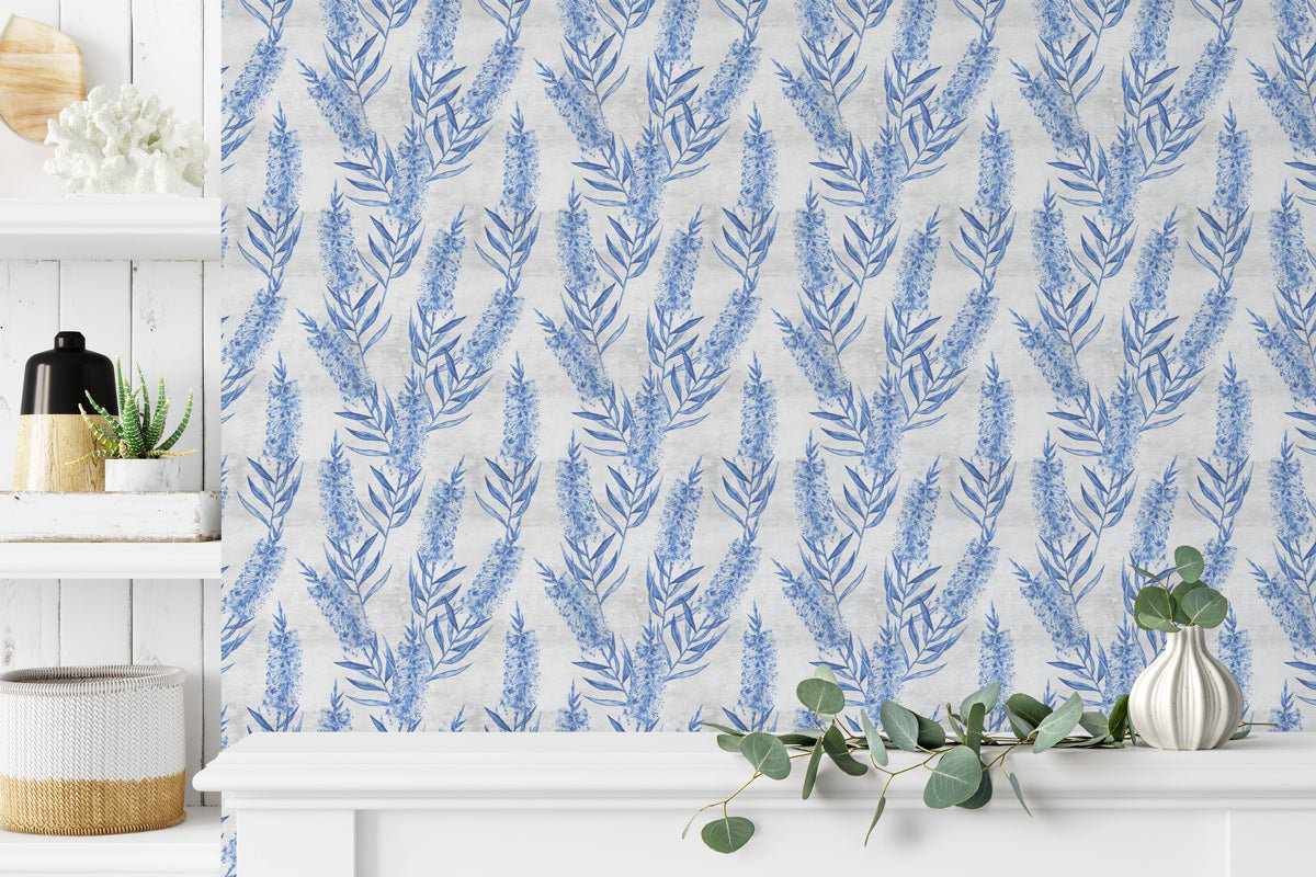 Bottlebrush Flowers in Hamptons Blue Wallpaper - Olive et Oriel