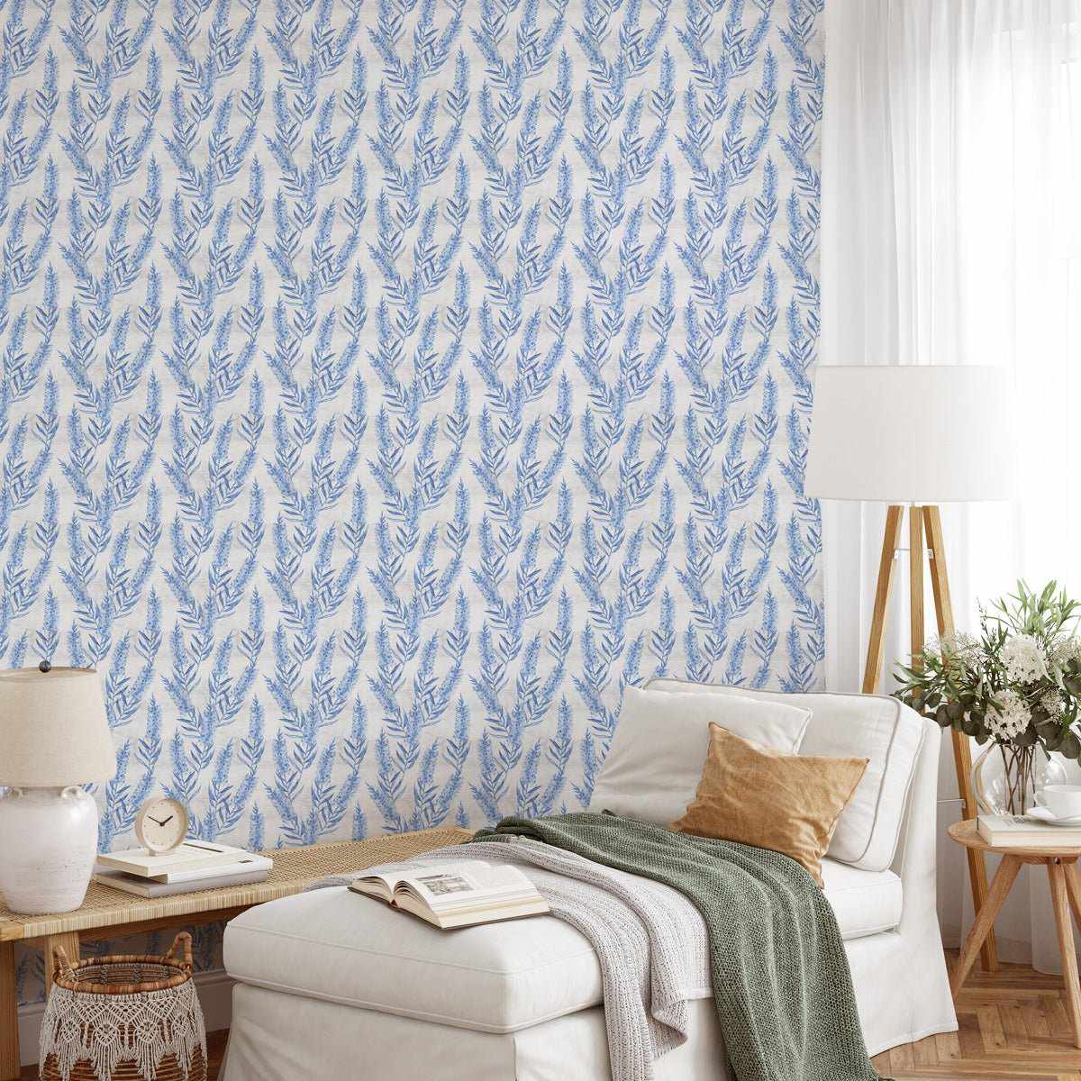 Bottlebrush Flowers in Hamptons Blue Wallpaper - Olive et Oriel