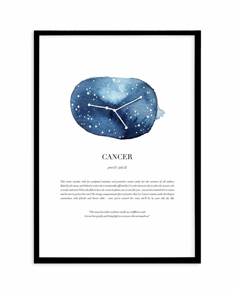 Cancer | Watercolour Zodiac Art Print-PRINT-Olive et Oriel-Olive et Oriel-A5 | 5.8" x 8.3" | 14.8 x 21cm-Black-With White Border-Buy-Australian-Art-Prints-Online-with-Olive-et-Oriel-Your-Artwork-Specialists-Austrailia-Decorate-With-Coastal-Photo-Wall-Art-Prints-From-Our-Beach-House-Artwork-Collection-Fine-Poster-and-Framed-Artwork