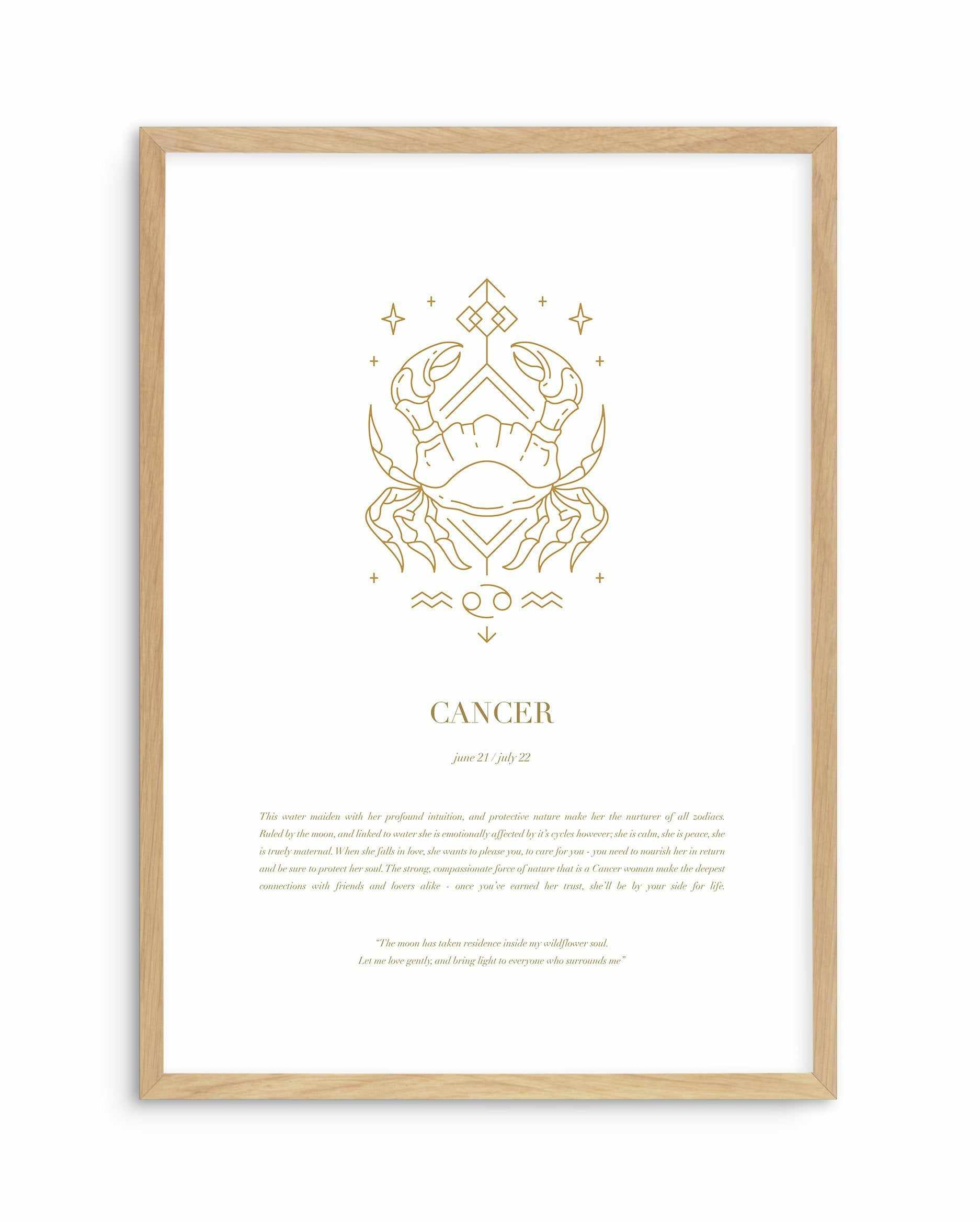 Cancer | Celestial Zodiac Art Print-PRINT-Olive et Oriel-Olive et Oriel-A4 | 8.3" x 11.7" | 21 x 29.7cm-Oak-With White Border-Buy-Australian-Art-Prints-Online-with-Olive-et-Oriel-Your-Artwork-Specialists-Austrailia-Decorate-With-Coastal-Photo-Wall-Art-Prints-From-Our-Beach-House-Artwork-Collection-Fine-Poster-and-Framed-Artwork