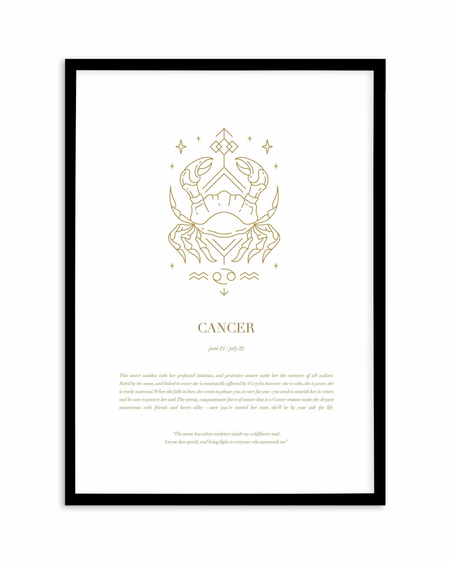 Cancer | Celestial Zodiac Art Print-PRINT-Olive et Oriel-Olive et Oriel-A4 | 8.3" x 11.7" | 21 x 29.7cm-Black-With White Border-Buy-Australian-Art-Prints-Online-with-Olive-et-Oriel-Your-Artwork-Specialists-Austrailia-Decorate-With-Coastal-Photo-Wall-Art-Prints-From-Our-Beach-House-Artwork-Collection-Fine-Poster-and-Framed-Artwork