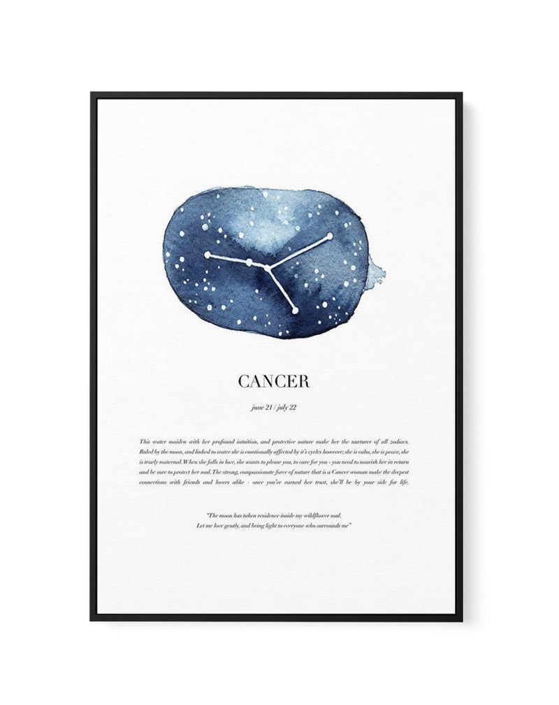 Cancer | Watercolour Zodiac | Framed Canvas-CANVAS-You can shop wall art online with Olive et Oriel for everything from abstract art to fun kids wall art. Our beautiful modern art prints and canvas art are available from large canvas prints to wall art paintings and our proudly Australian artwork collection offers only the highest quality framed large wall art and canvas art Australia - You can buy fashion photography prints or Hampton print posters and paintings on canvas from Olive et Oriel an