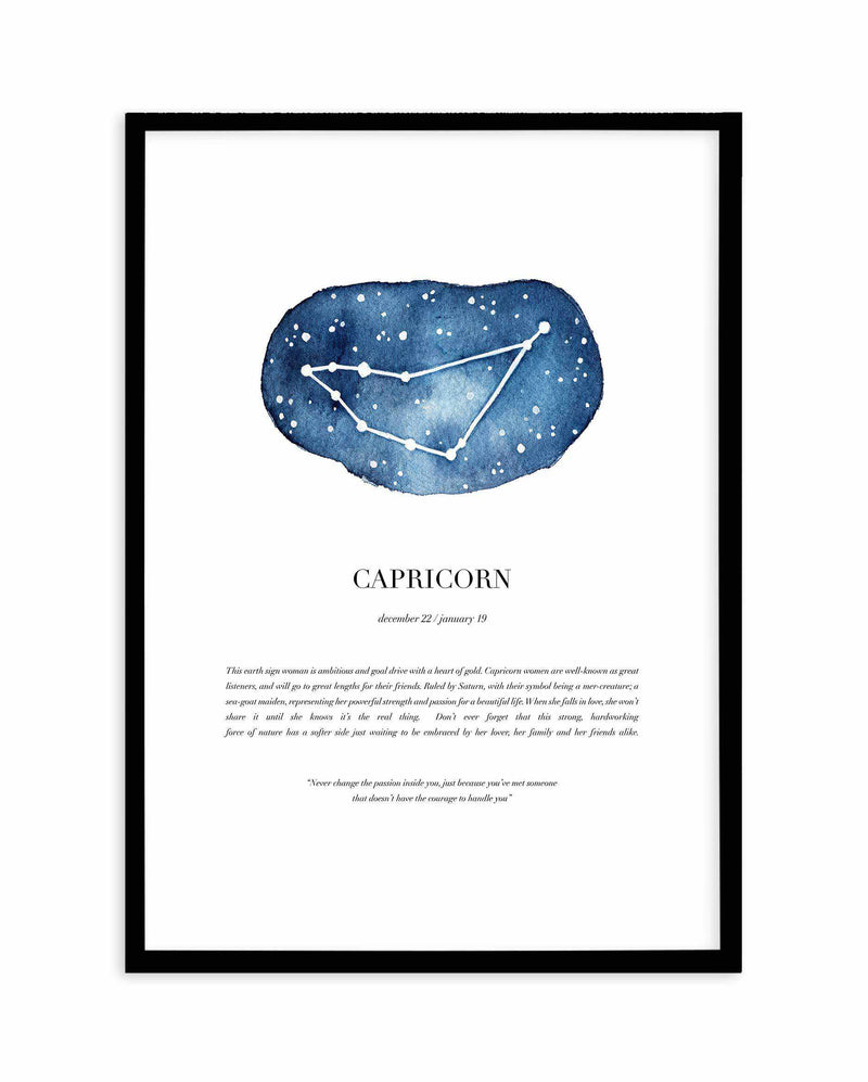 Capricorn | Watercolour Zodiac Art Print-PRINT-Olive et Oriel-Olive et Oriel-A5 | 5.8" x 8.3" | 14.8 x 21cm-Black-With White Border-Buy-Australian-Art-Prints-Online-with-Olive-et-Oriel-Your-Artwork-Specialists-Austrailia-Decorate-With-Coastal-Photo-Wall-Art-Prints-From-Our-Beach-House-Artwork-Collection-Fine-Poster-and-Framed-Artwork