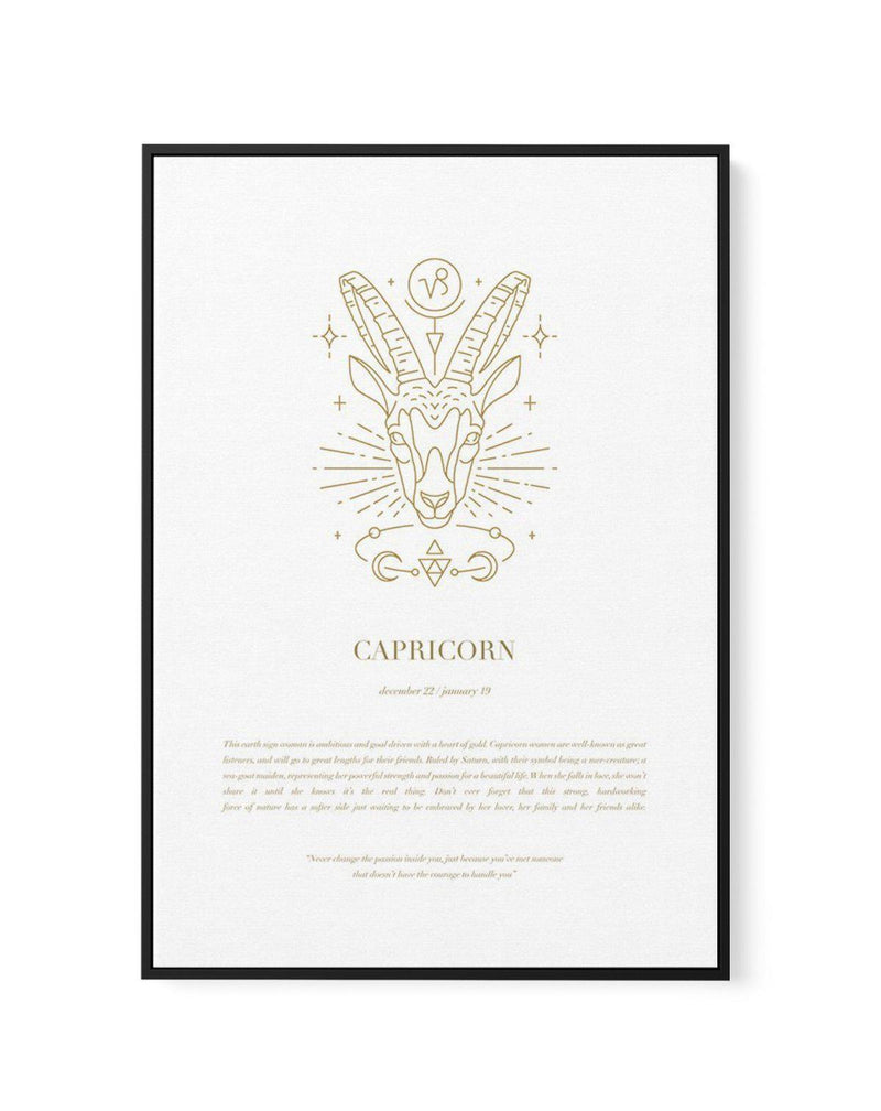 Capricorn | Celestial Zodiac | Framed Canvas-CANVAS-You can shop wall art online with Olive et Oriel for everything from abstract art to fun kids wall art. Our beautiful modern art prints and canvas art are available from large canvas prints to wall art paintings and our proudly Australian artwork collection offers only the highest quality framed large wall art and canvas art Australia - You can buy fashion photography prints or Hampton print posters and paintings on canvas from Olive et Oriel a