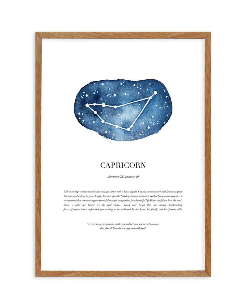 Capricorn | Watercolour Zodiac Art Print-PRINT-Olive et Oriel-Olive et Oriel-50x70 cm | 19.6" x 27.5"-Walnut-With White Border-Buy-Australian-Art-Prints-Online-with-Olive-et-Oriel-Your-Artwork-Specialists-Austrailia-Decorate-With-Coastal-Photo-Wall-Art-Prints-From-Our-Beach-House-Artwork-Collection-Fine-Poster-and-Framed-Artwork