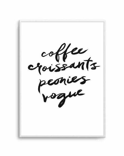 Coffee Croissants Peonies Vogue Art Print-PRINT-Olive et Oriel-Olive et Oriel-A5 | 5.8" x 8.3" | 14.8 x 21cm-Unframed Art Print-With White Border-Buy-Australian-Art-Prints-Online-with-Olive-et-Oriel-Your-Artwork-Specialists-Austrailia-Decorate-With-Coastal-Photo-Wall-Art-Prints-From-Our-Beach-House-Artwork-Collection-Fine-Poster-and-Framed-Artwork