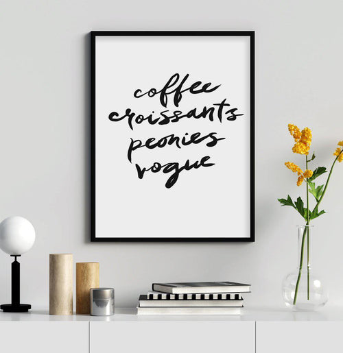 Coffee Croissants Peonies Vogue Art Print-PRINT-Olive et Oriel-Olive et Oriel-Buy-Australian-Art-Prints-Online-with-Olive-et-Oriel-Your-Artwork-Specialists-Austrailia-Decorate-With-Coastal-Photo-Wall-Art-Prints-From-Our-Beach-House-Artwork-Collection-Fine-Poster-and-Framed-Artwork