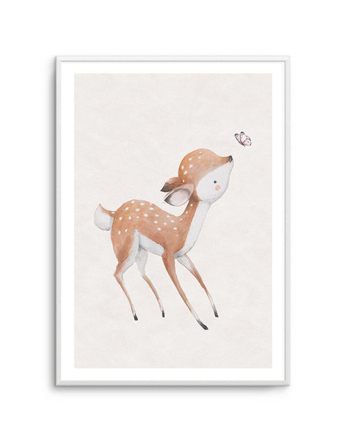 Deer & Butterfly Art Print-PRINT-Olive et Oriel-Olive et Oriel-A5 | 5.8" x 8.3" | 14.8 x 21cm-Unframed Art Print-With White Border-Buy-Australian-Art-Prints-Online-with-Olive-et-Oriel-Your-Artwork-Specialists-Austrailia-Decorate-With-Coastal-Photo-Wall-Art-Prints-From-Our-Beach-House-Artwork-Collection-Fine-Poster-and-Framed-Artwork