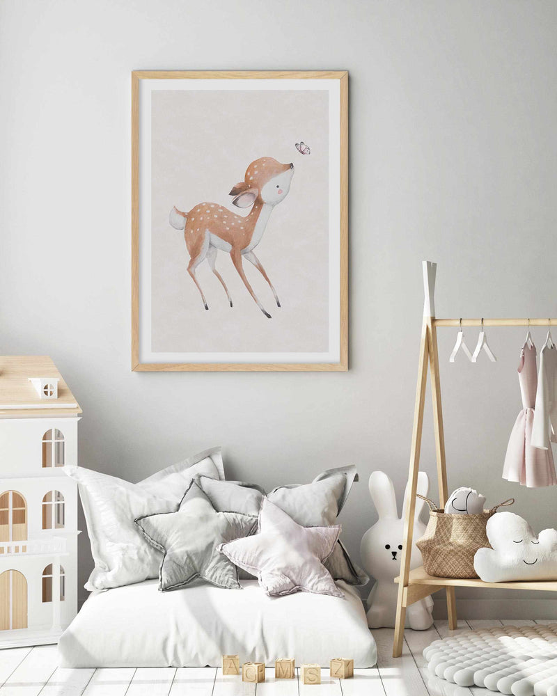 Deer & Butterfly Art Print-PRINT-Olive et Oriel-Olive et Oriel-Buy-Australian-Art-Prints-Online-with-Olive-et-Oriel-Your-Artwork-Specialists-Austrailia-Decorate-With-Coastal-Photo-Wall-Art-Prints-From-Our-Beach-House-Artwork-Collection-Fine-Poster-and-Framed-Artwork