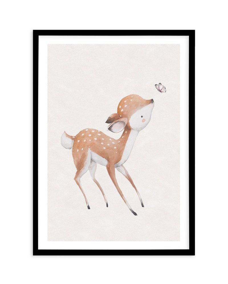 Deer & Butterfly Art Print-PRINT-Olive et Oriel-Olive et Oriel-A5 | 5.8" x 8.3" | 14.8 x 21cm-Black-With White Border-Buy-Australian-Art-Prints-Online-with-Olive-et-Oriel-Your-Artwork-Specialists-Austrailia-Decorate-With-Coastal-Photo-Wall-Art-Prints-From-Our-Beach-House-Artwork-Collection-Fine-Poster-and-Framed-Artwork