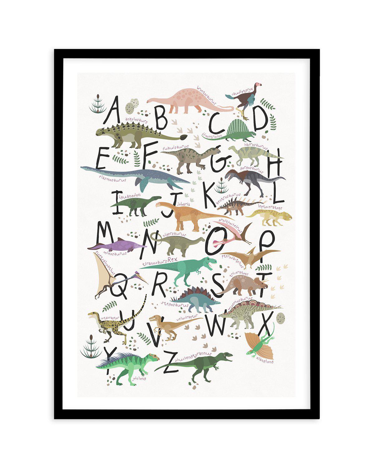 Dinosaur Alphabet Art Print-PRINT-Olive et Oriel-Olive et Oriel-A5 | 5.8" x 8.3" | 14.8 x 21cm-Black-With White Border-Buy-Australian-Art-Prints-Online-with-Olive-et-Oriel-Your-Artwork-Specialists-Austrailia-Decorate-With-Coastal-Photo-Wall-Art-Prints-From-Our-Beach-House-Artwork-Collection-Fine-Poster-and-Framed-Artwork