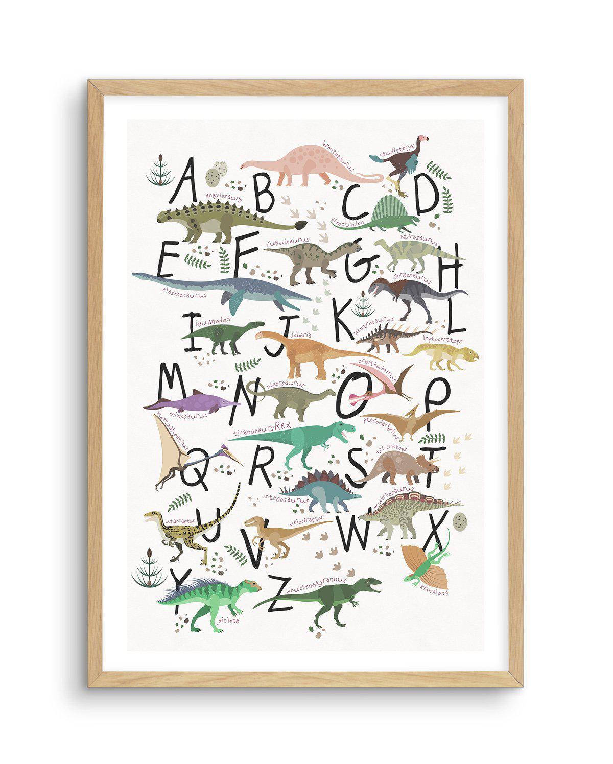 Dinosaur Alphabet Art Print-PRINT-Olive et Oriel-Olive et Oriel-A5 | 5.8" x 8.3" | 14.8 x 21cm-Oak-With White Border-Buy-Australian-Art-Prints-Online-with-Olive-et-Oriel-Your-Artwork-Specialists-Austrailia-Decorate-With-Coastal-Photo-Wall-Art-Prints-From-Our-Beach-House-Artwork-Collection-Fine-Poster-and-Framed-Artwork