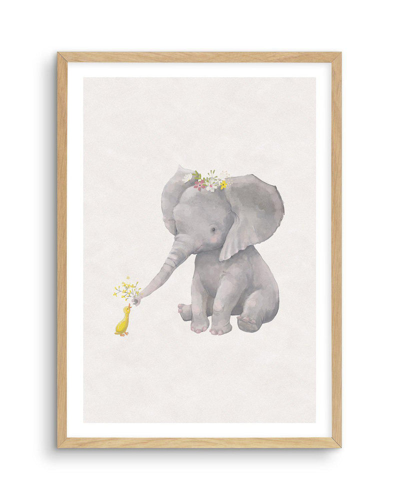 Elephant & Duck Art Print-PRINT-Olive et Oriel-Olive et Oriel-A5 | 5.8" x 8.3" | 14.8 x 21cm-Oak-With White Border-Buy-Australian-Art-Prints-Online-with-Olive-et-Oriel-Your-Artwork-Specialists-Austrailia-Decorate-With-Coastal-Photo-Wall-Art-Prints-From-Our-Beach-House-Artwork-Collection-Fine-Poster-and-Framed-Artwork