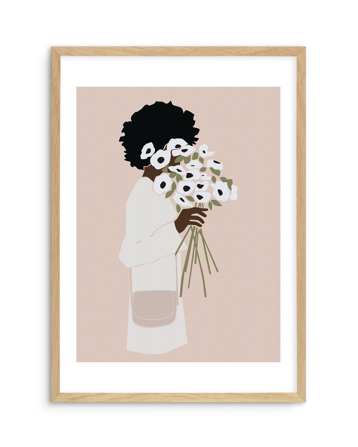 Femme Aux Fleurs Art Print-PRINT-Olive et Oriel-Olive et Oriel-A5 | 5.8" x 8.3" | 14.8 x 21cm-Oak-With White Border-Buy-Australian-Art-Prints-Online-with-Olive-et-Oriel-Your-Artwork-Specialists-Austrailia-Decorate-With-Coastal-Photo-Wall-Art-Prints-From-Our-Beach-House-Artwork-Collection-Fine-Poster-and-Framed-Artwork