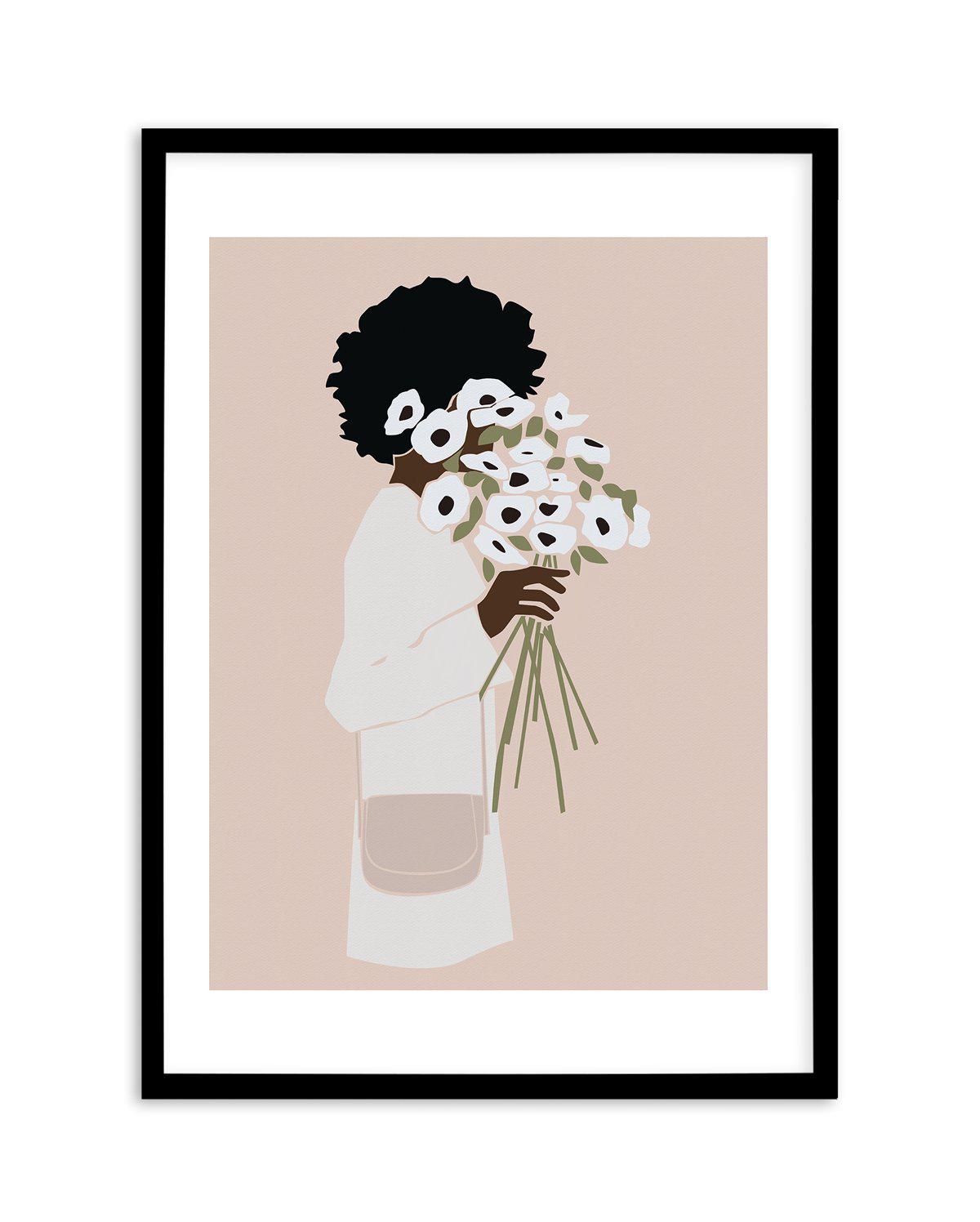 Femme Aux Fleurs Art Print-PRINT-Olive et Oriel-Olive et Oriel-A5 | 5.8" x 8.3" | 14.8 x 21cm-Black-With White Border-Buy-Australian-Art-Prints-Online-with-Olive-et-Oriel-Your-Artwork-Specialists-Austrailia-Decorate-With-Coastal-Photo-Wall-Art-Prints-From-Our-Beach-House-Artwork-Collection-Fine-Poster-and-Framed-Artwork