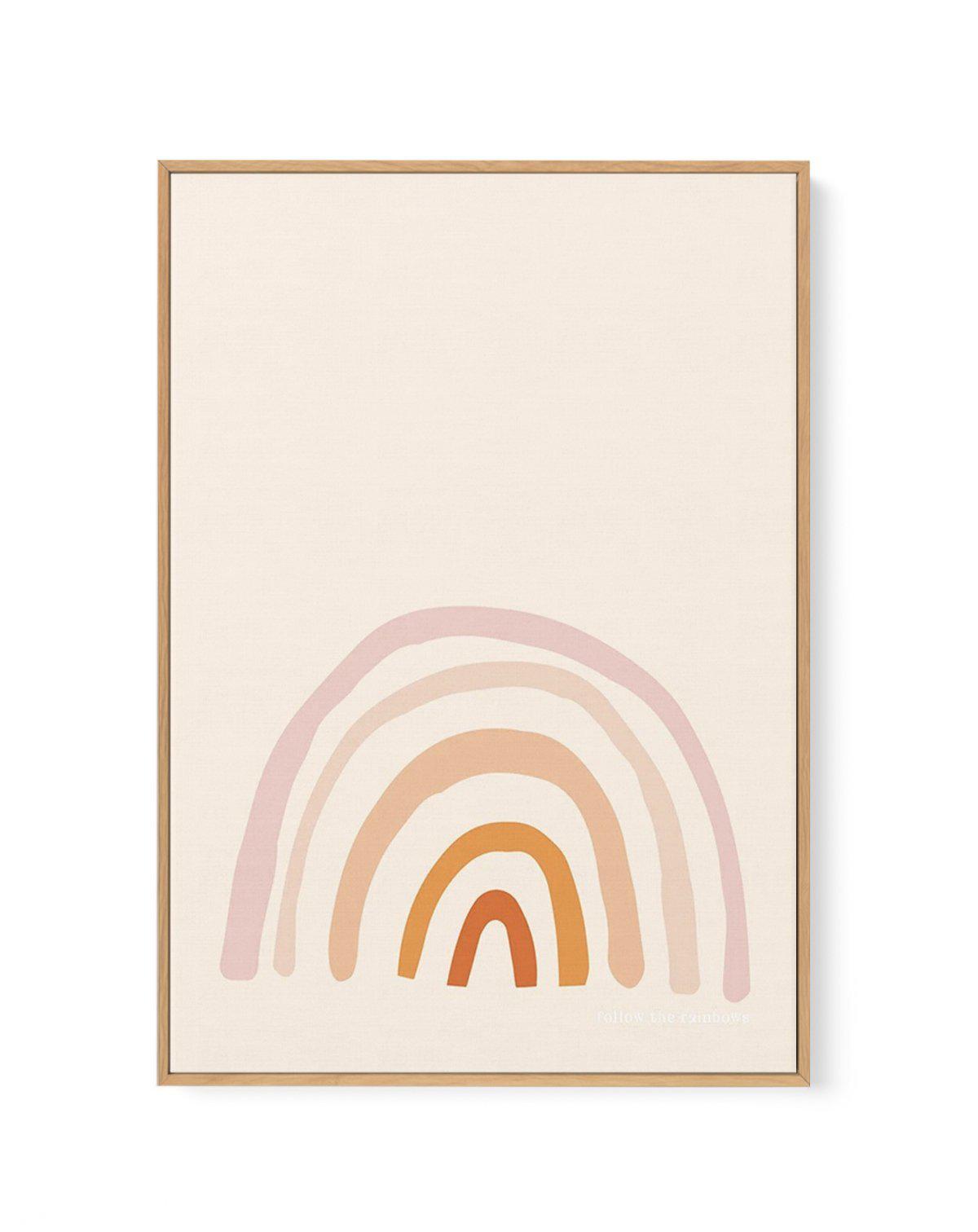 Follow The Rainbows | Peach | Framed Canvas-CANVAS-You can shop wall art online with Olive et Oriel for everything from abstract art to fun kids wall art. Our beautiful modern art prints and canvas art are available from large canvas prints to wall art paintings and our proudly Australian artwork collection offers only the highest quality framed large wall art and canvas art Australia - You can buy fashion photography prints or Hampton print posters and paintings on canvas from Olive et Oriel an