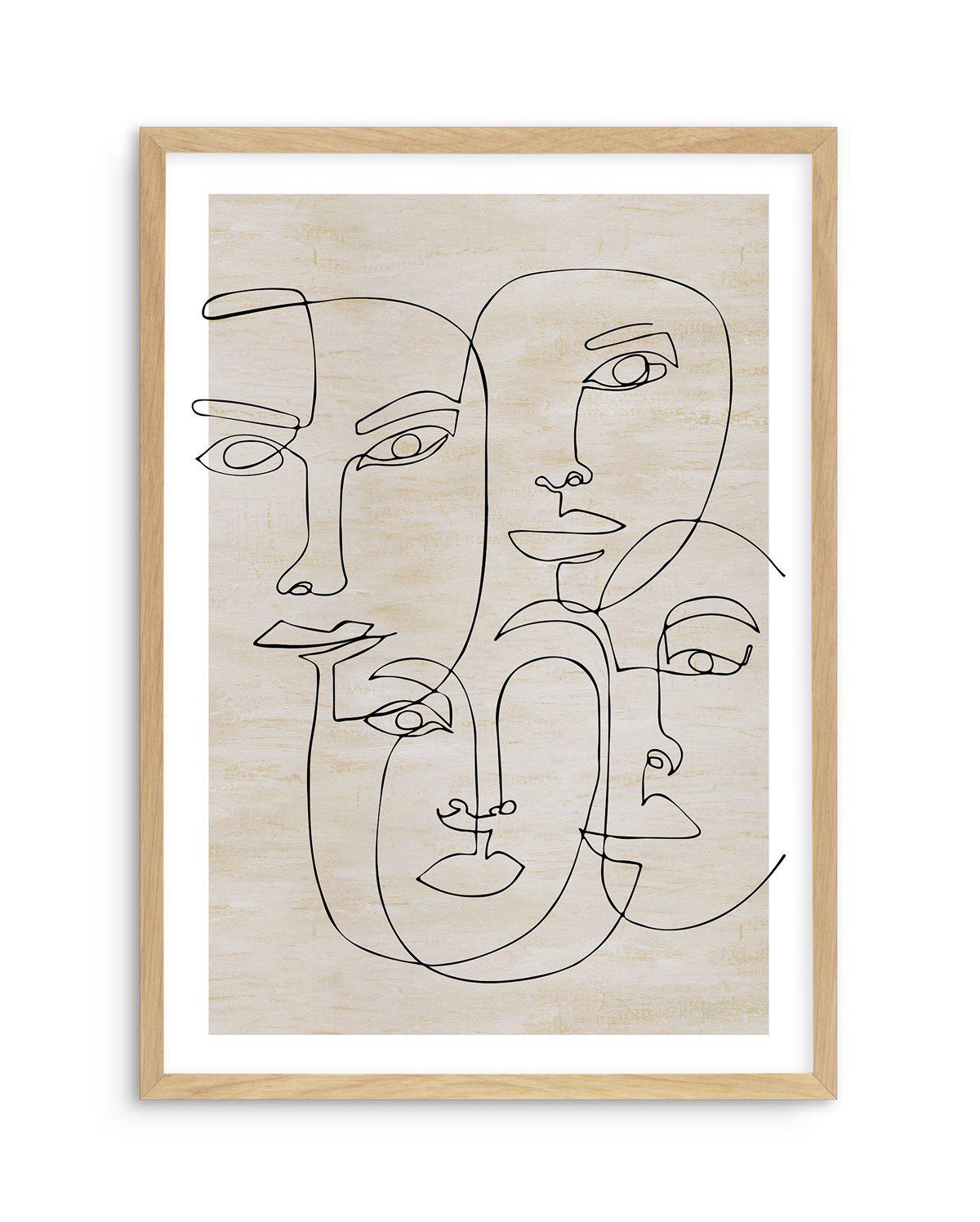 Four Faces Art Print-PRINT-Olive et Oriel-Olive et Oriel-A4 | 8.3" x 11.7" | 21 x 29.7cm-Oak-With White Border-Buy-Australian-Art-Prints-Online-with-Olive-et-Oriel-Your-Artwork-Specialists-Austrailia-Decorate-With-Coastal-Photo-Wall-Art-Prints-From-Our-Beach-House-Artwork-Collection-Fine-Poster-and-Framed-Artwork