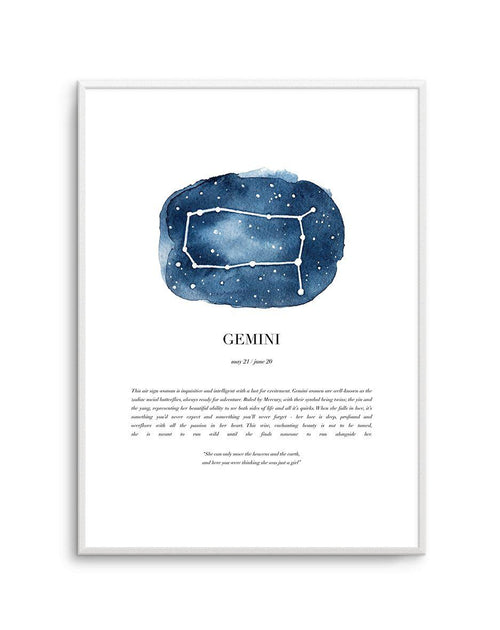 Gemini | Watercolour Zodiac Art Print-PRINT-Olive et Oriel-Olive et Oriel-A5 | 5.8" x 8.3" | 14.8 x 21cm-Unframed Art Print-With White Border-Buy-Australian-Art-Prints-Online-with-Olive-et-Oriel-Your-Artwork-Specialists-Austrailia-Decorate-With-Coastal-Photo-Wall-Art-Prints-From-Our-Beach-House-Artwork-Collection-Fine-Poster-and-Framed-Artwork
