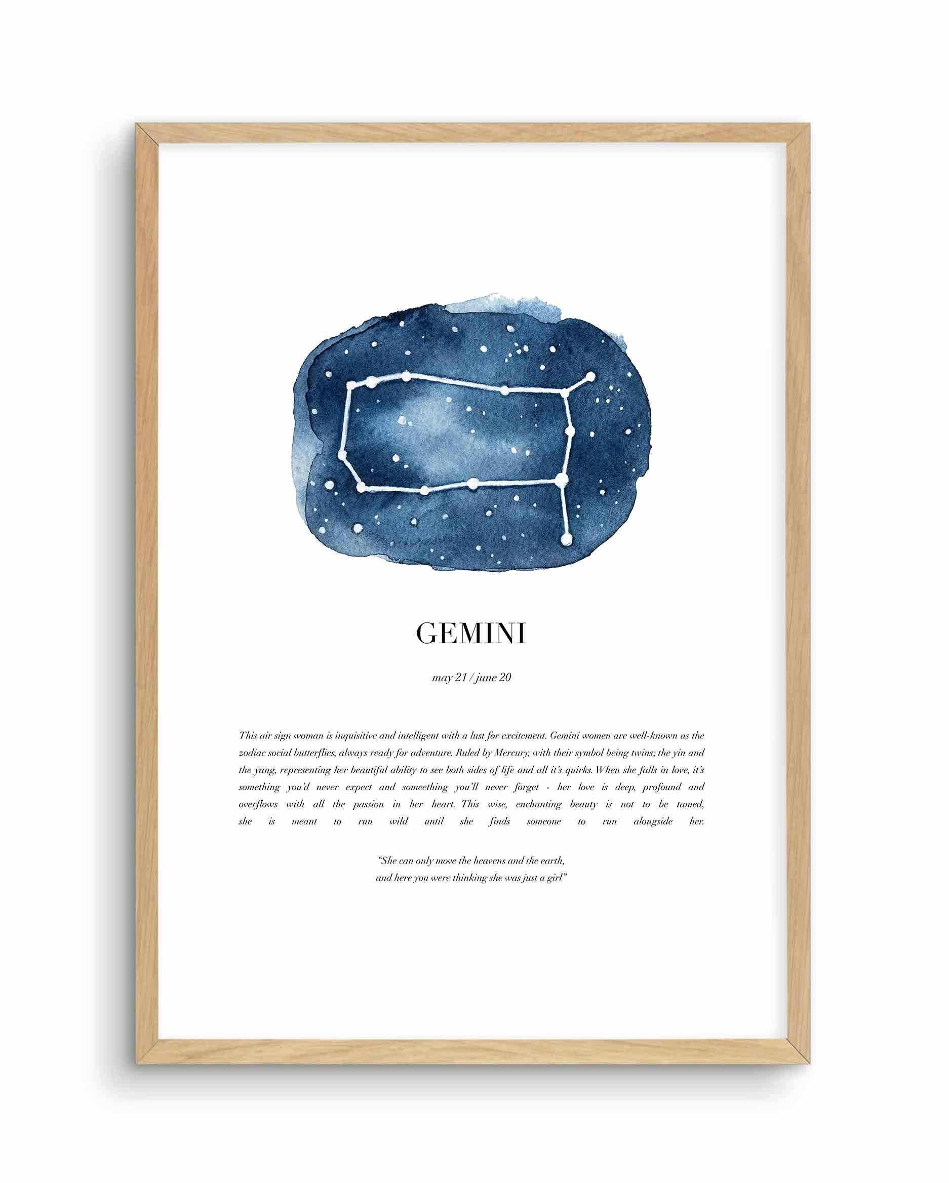 Gemini | Watercolour Zodiac Art Print-PRINT-Olive et Oriel-Olive et Oriel-A5 | 5.8" x 8.3" | 14.8 x 21cm-Oak-With White Border-Buy-Australian-Art-Prints-Online-with-Olive-et-Oriel-Your-Artwork-Specialists-Austrailia-Decorate-With-Coastal-Photo-Wall-Art-Prints-From-Our-Beach-House-Artwork-Collection-Fine-Poster-and-Framed-Artwork