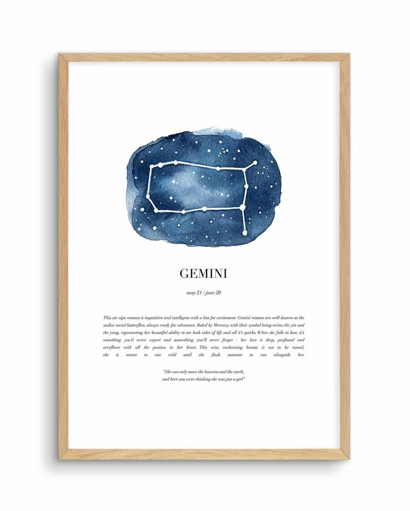 Gemini | Watercolour Zodiac Art Print-PRINT-Olive et Oriel-Olive et Oriel-A5 | 5.8" x 8.3" | 14.8 x 21cm-Oak-With White Border-Buy-Australian-Art-Prints-Online-with-Olive-et-Oriel-Your-Artwork-Specialists-Austrailia-Decorate-With-Coastal-Photo-Wall-Art-Prints-From-Our-Beach-House-Artwork-Collection-Fine-Poster-and-Framed-Artwork