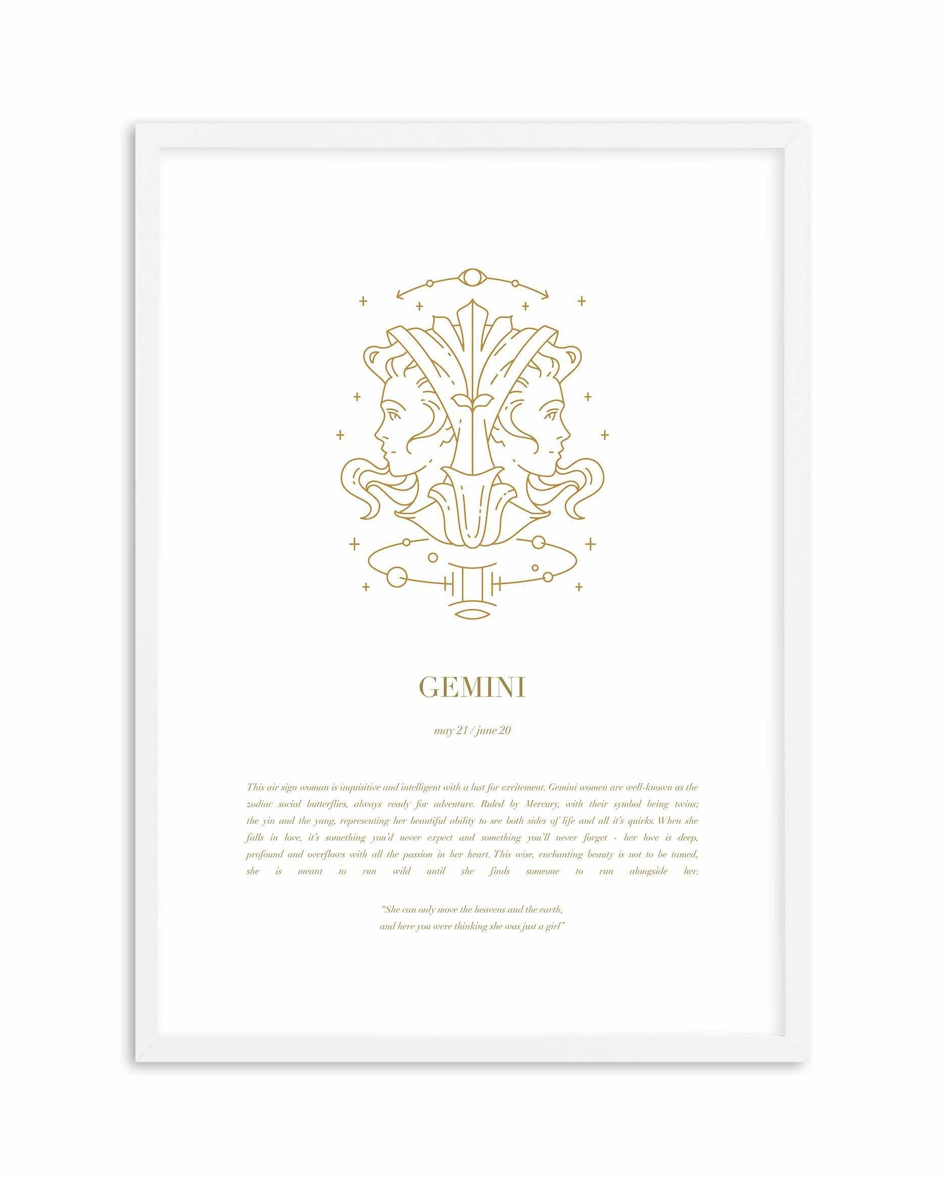 Gemini | Celestial Zodiac Art Print-PRINT-Olive et Oriel-Olive et Oriel-A4 | 8.3" x 11.7" | 21 x 29.7cm-White-With White Border-Buy-Australian-Art-Prints-Online-with-Olive-et-Oriel-Your-Artwork-Specialists-Austrailia-Decorate-With-Coastal-Photo-Wall-Art-Prints-From-Our-Beach-House-Artwork-Collection-Fine-Poster-and-Framed-Artwork