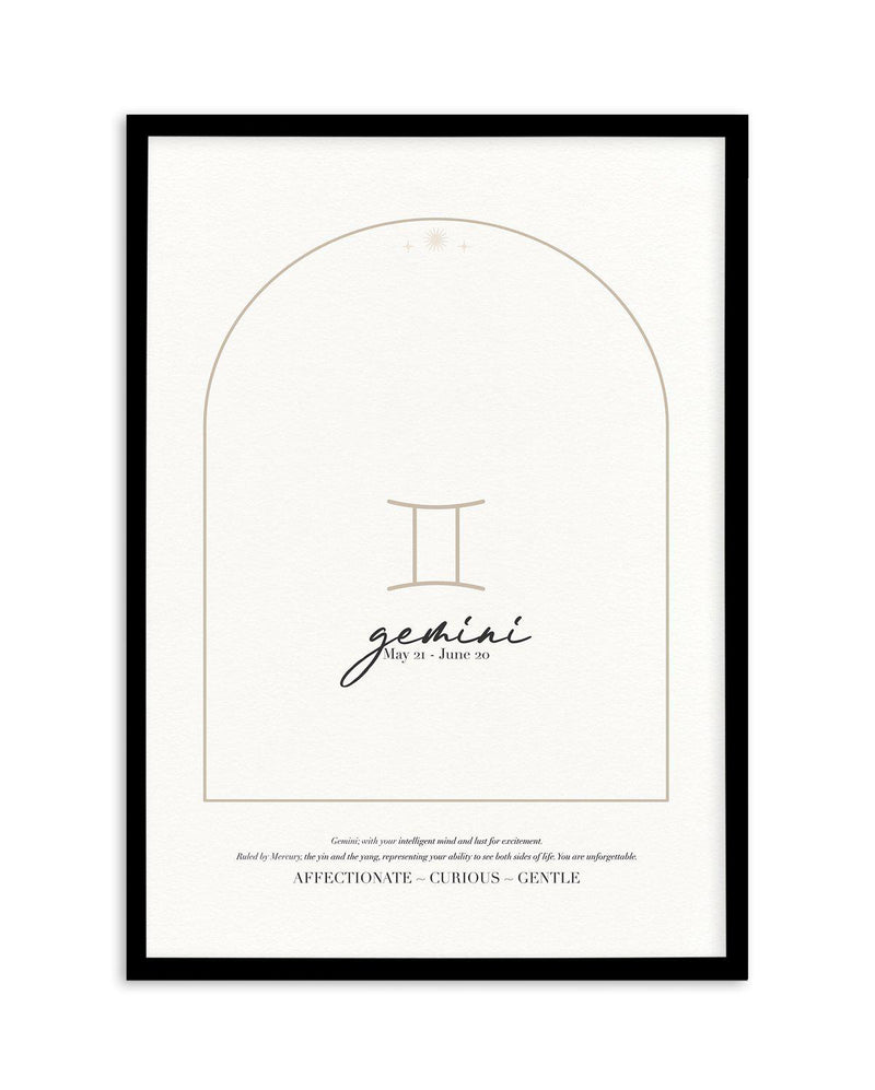 Gemini Star Sign Art Print-PRINT-Olive et Oriel-Olive et Oriel-A4 | 8.3" x 11.7" | 21 x 29.7cm-Black-With White Border-Buy-Australian-Art-Prints-Online-with-Olive-et-Oriel-Your-Artwork-Specialists-Austrailia-Decorate-With-Coastal-Photo-Wall-Art-Prints-From-Our-Beach-House-Artwork-Collection-Fine-Poster-and-Framed-Artwork