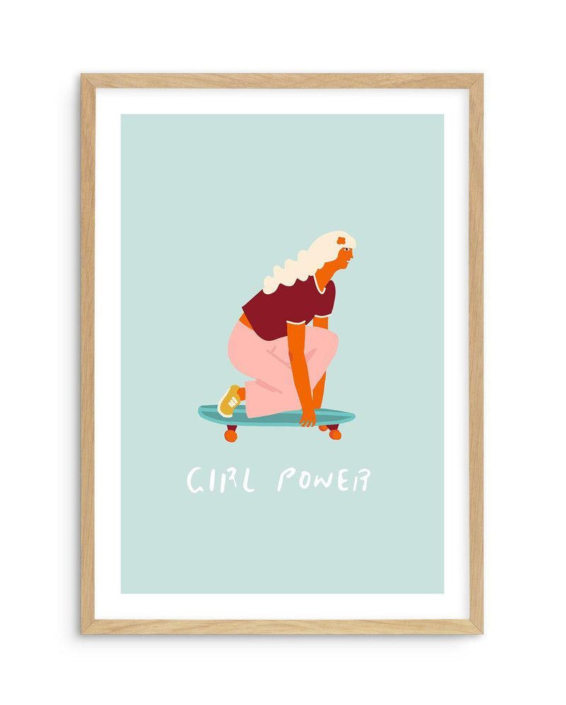 Girl Power | Skater Art Print-PRINT-Olive et Oriel-Olive et Oriel-A5 | 5.8" x 8.3" | 14.8 x 21cm-Oak-With White Border-Buy-Australian-Art-Prints-Online-with-Olive-et-Oriel-Your-Artwork-Specialists-Austrailia-Decorate-With-Coastal-Photo-Wall-Art-Prints-From-Our-Beach-House-Artwork-Collection-Fine-Poster-and-Framed-Artwork