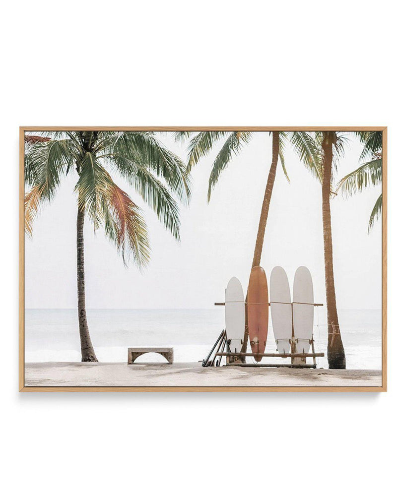Hawaii Days | Surfboards & Palm Trees Framed Canvas Artwork in Oak ...