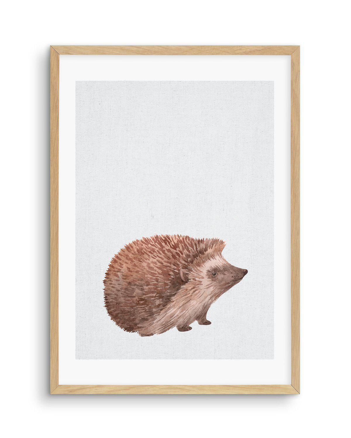 Hedgehog on Linen I Art Print-PRINT-Olive et Oriel-Olive et Oriel-A5 | 5.8" x 8.3" | 14.8 x 21cm-Oak-With White Border-Buy-Australian-Art-Prints-Online-with-Olive-et-Oriel-Your-Artwork-Specialists-Austrailia-Decorate-With-Coastal-Photo-Wall-Art-Prints-From-Our-Beach-House-Artwork-Collection-Fine-Poster-and-Framed-Artwork