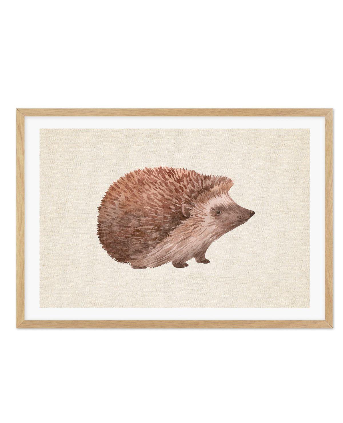 Hedgehog on Linen I | LS Art Print-PRINT-Olive et Oriel-Olive et Oriel-A5 | 5.8" x 8.3" | 14.8 x 21cm-Oak-With White Border-Buy-Australian-Art-Prints-Online-with-Olive-et-Oriel-Your-Artwork-Specialists-Austrailia-Decorate-With-Coastal-Photo-Wall-Art-Prints-From-Our-Beach-House-Artwork-Collection-Fine-Poster-and-Framed-Artwork