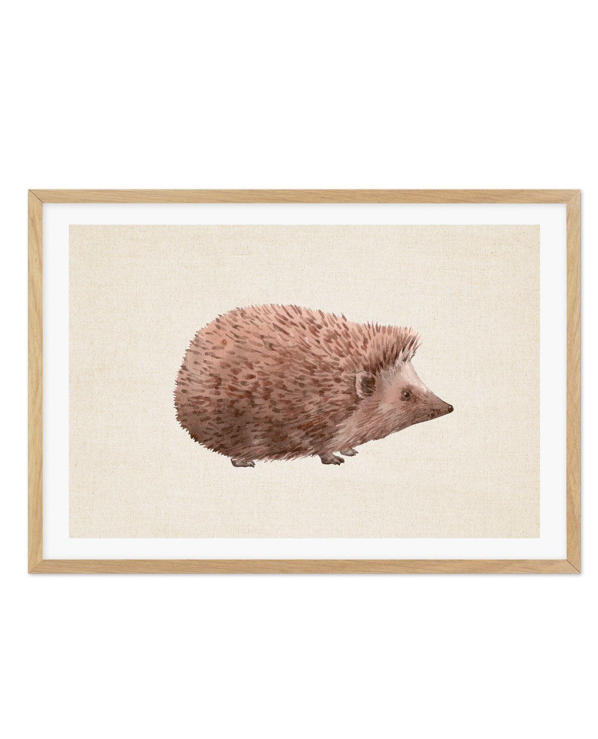 Hedgehog on Linen II | LS Art Print-PRINT-Olive et Oriel-Olive et Oriel-A5 | 5.8" x 8.3" | 14.8 x 21cm-Oak-With White Border-Buy-Australian-Art-Prints-Online-with-Olive-et-Oriel-Your-Artwork-Specialists-Austrailia-Decorate-With-Coastal-Photo-Wall-Art-Prints-From-Our-Beach-House-Artwork-Collection-Fine-Poster-and-Framed-Artwork