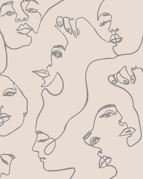 Faces in Ecru Wallpaper