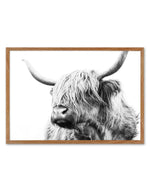 Highland Cow B&W Close-up Art Print-PRINT-Olive et Oriel-Olive et Oriel-50x70 cm | 19.6" x 27.5"-Walnut-With White Border-Buy-Australian-Art-Prints-Online-with-Olive-et-Oriel-Your-Artwork-Specialists-Austrailia-Decorate-With-Coastal-Photo-Wall-Art-Prints-From-Our-Beach-House-Artwork-Collection-Fine-Poster-and-Framed-Artwork