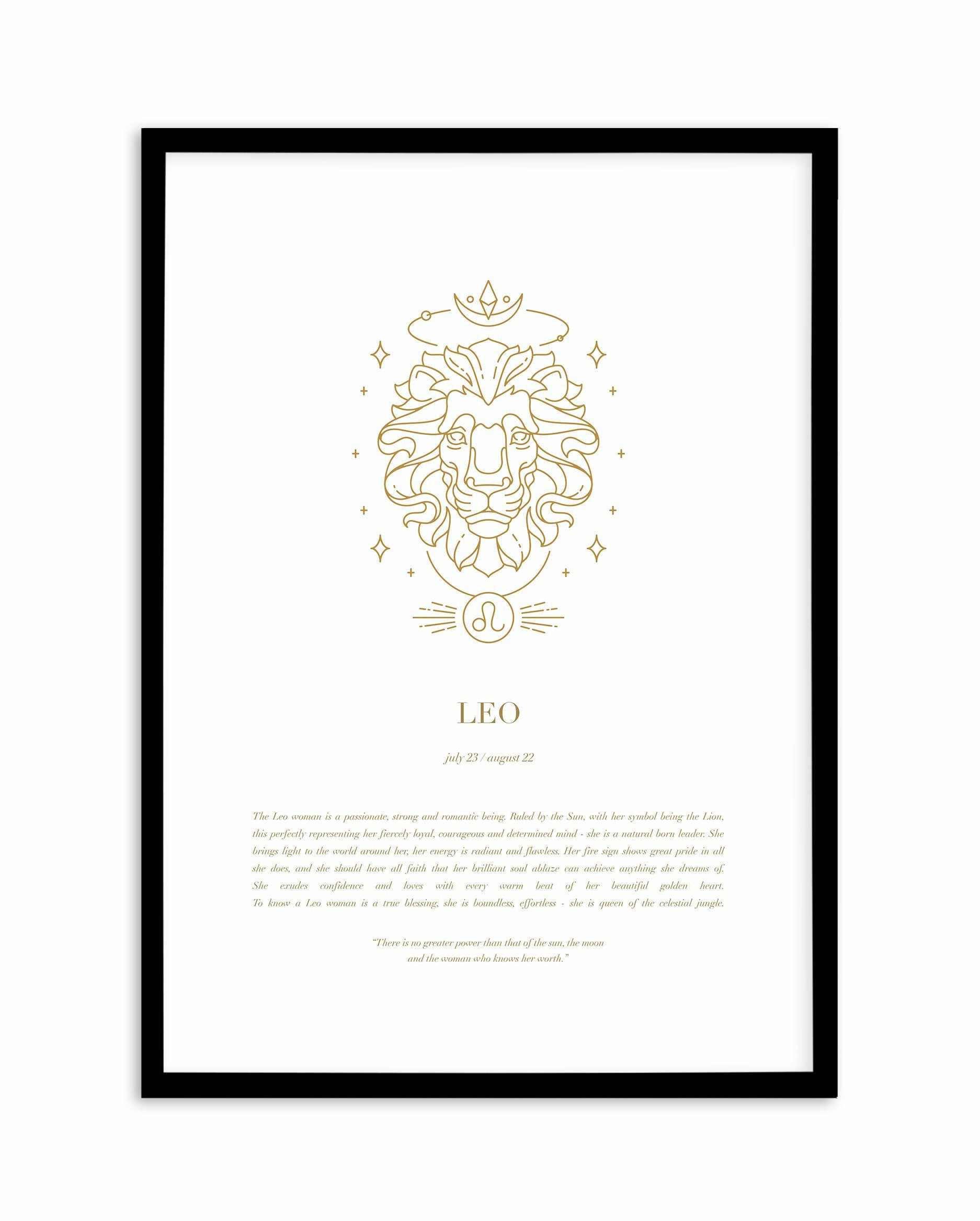 Leo | Celestial Zodiac Art Print-PRINT-Olive et Oriel-Olive et Oriel-A4 | 8.3" x 11.7" | 21 x 29.7cm-Black-With White Border-Buy-Australian-Art-Prints-Online-with-Olive-et-Oriel-Your-Artwork-Specialists-Austrailia-Decorate-With-Coastal-Photo-Wall-Art-Prints-From-Our-Beach-House-Artwork-Collection-Fine-Poster-and-Framed-Artwork