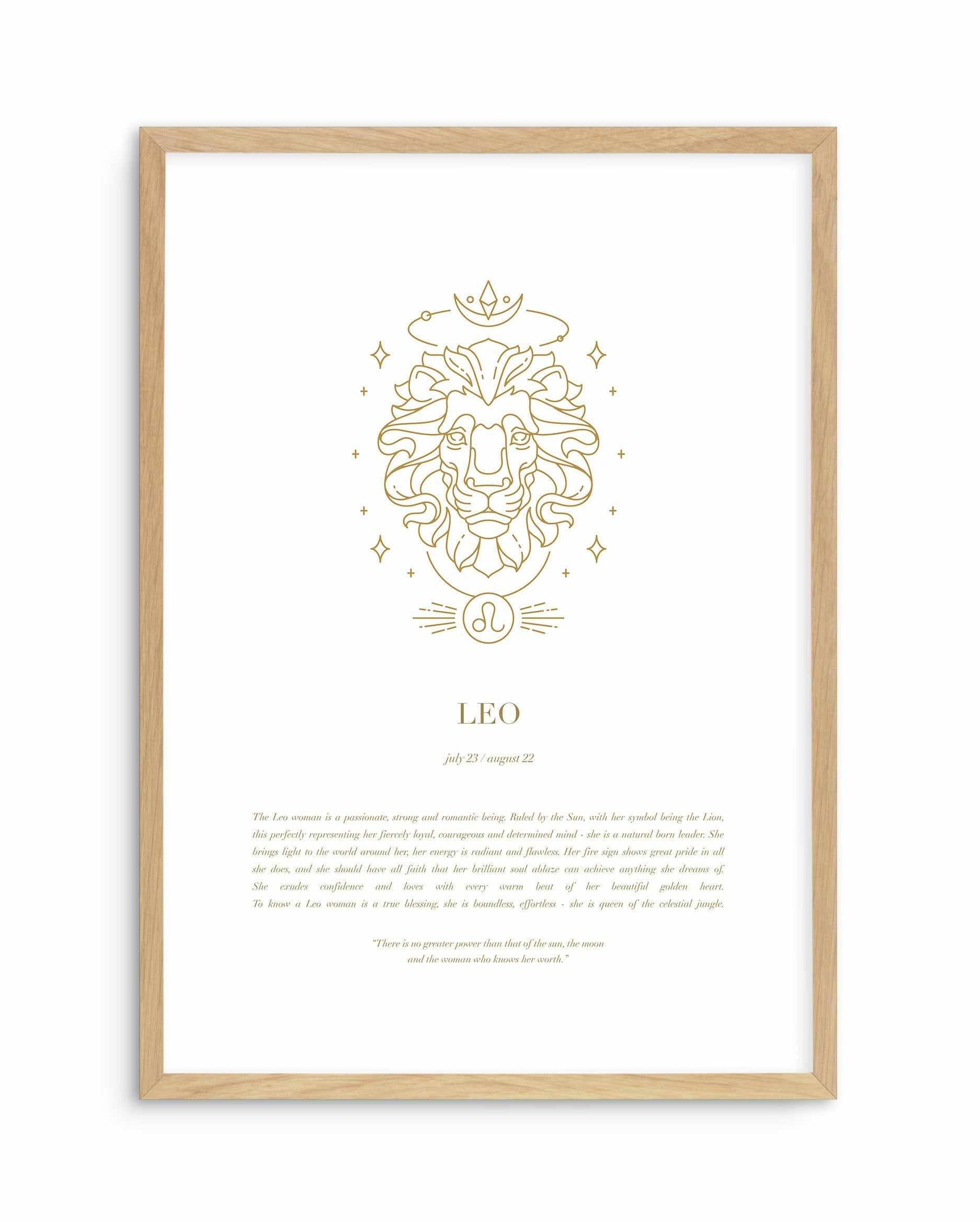 Leo | Celestial Zodiac Art Print-PRINT-Olive et Oriel-Olive et Oriel-A4 | 8.3" x 11.7" | 21 x 29.7cm-Oak-With White Border-Buy-Australian-Art-Prints-Online-with-Olive-et-Oriel-Your-Artwork-Specialists-Austrailia-Decorate-With-Coastal-Photo-Wall-Art-Prints-From-Our-Beach-House-Artwork-Collection-Fine-Poster-and-Framed-Artwork