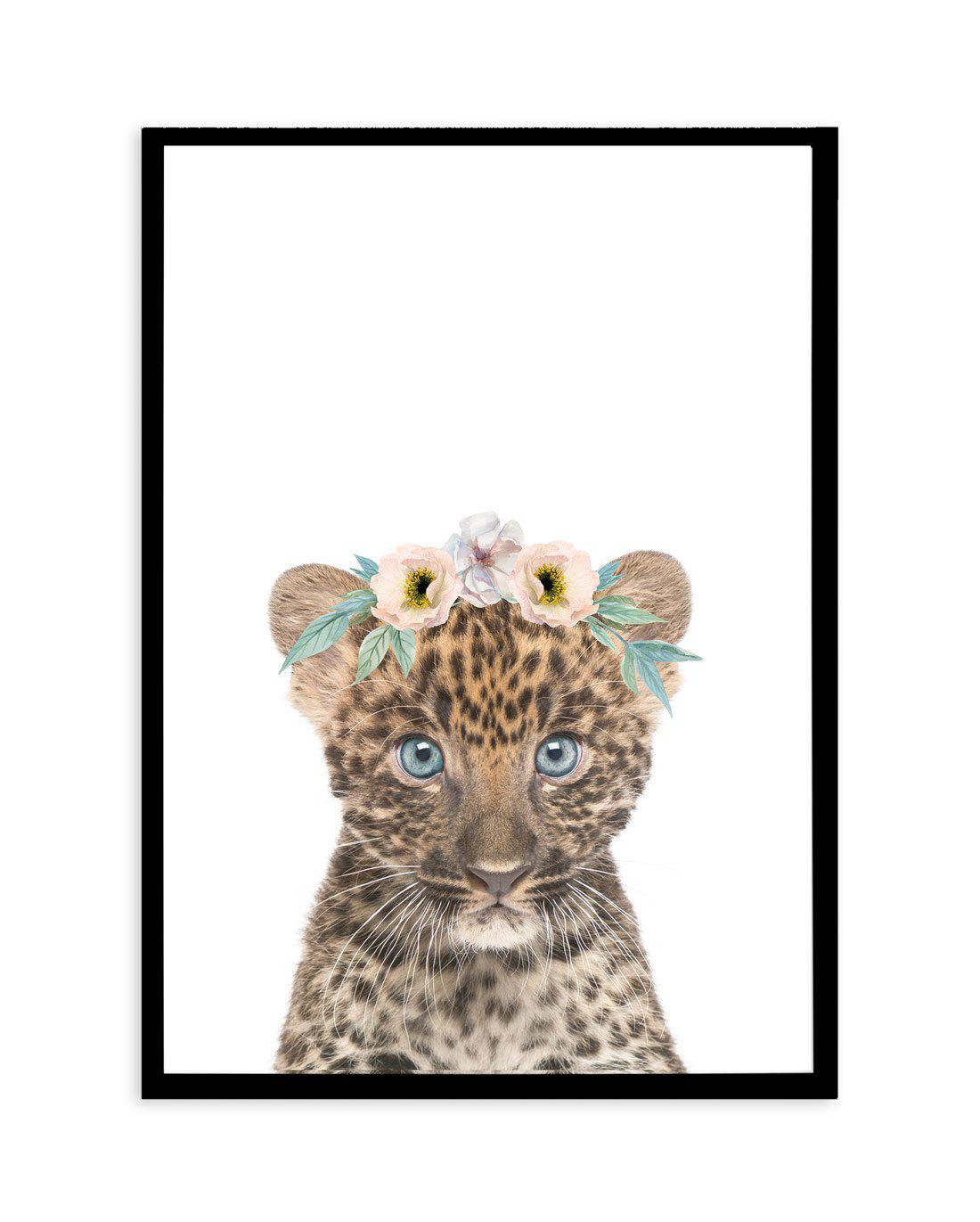 Little Leopard Cub | Flower Crown Art Print-PRINT-Olive et Oriel-Olive et Oriel-A5 | 5.8" x 8.3" | 14.8 x 21cm-Black-With White Border-Buy-Australian-Art-Prints-Online-with-Olive-et-Oriel-Your-Artwork-Specialists-Austrailia-Decorate-With-Coastal-Photo-Wall-Art-Prints-From-Our-Beach-House-Artwork-Collection-Fine-Poster-and-Framed-Artwork